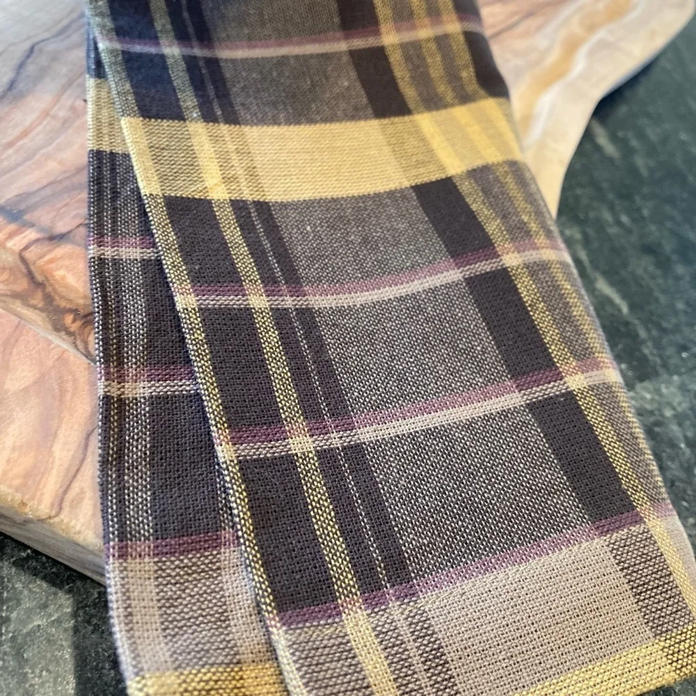 Pottery Barn Woodrow Plaid Cotton Napkins, SET OF 3 Brown Gray Multi Rare Rustic